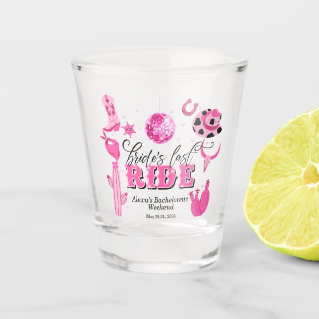 Bride's Last Ride Bachelorette Party Shot Glass (Front)