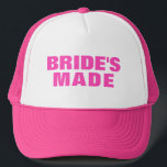 Bride's Made Pink Text Trucker Hat<br><div class="desc">Simple Bride's Made pink text.</div>