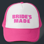 Bride's Made Pink Text Trucker Hat<br><div class="desc">Simple Bride's Made pink text.</div>
