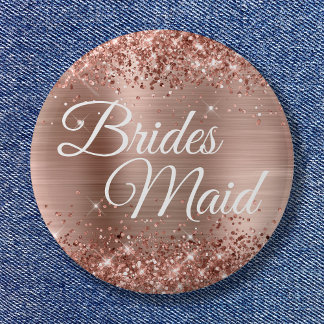 Brides Maid Glittery Rose Gold Foil 6 Cm Round Badge
