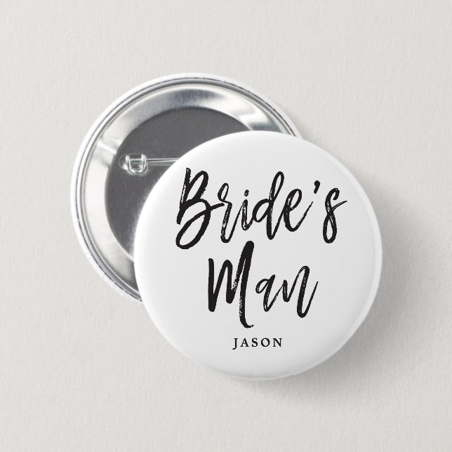 Bride's Man | Black Script Customisable 6 Cm Round Badge (Front & Back)