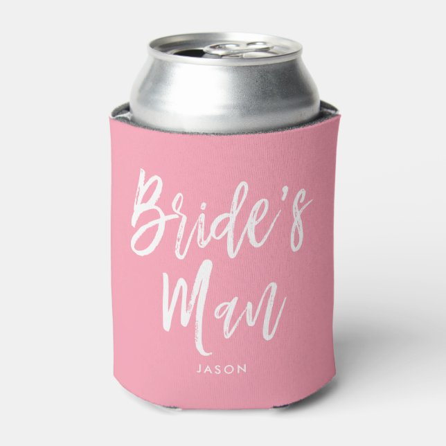 Bride's Man Script Customisable Pink Can Cooler (Can Front)