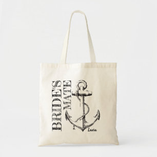 Bride's Mate Sketch Anchor Monogram Tote Bag