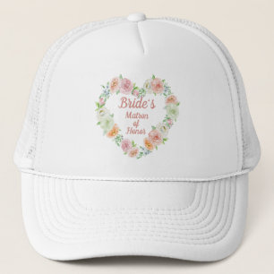 Brides Matron of Honour Pink Flower Heart Wreath Trucker Hat