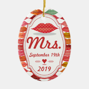 Bride's Mrs. Keepsake with Date Ceramic Tree Decoration
