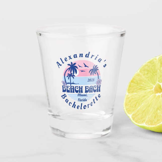 Bride's Name Bachelorette Beach Party Shot Glass (Front)