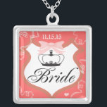 Bride's Necklace<br><div class="desc">Wedding Keepsake Wedding Party Necklaces - to change background colour - click customise - click edit - choose last tool in drop down menu and choose from one of the colours shown or enter your rgb hex code for your custom wedding colour- to change font colour select the text you...</div>