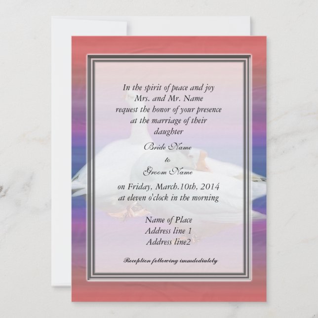 bride's parents invitation, two white geese invitation (Front)