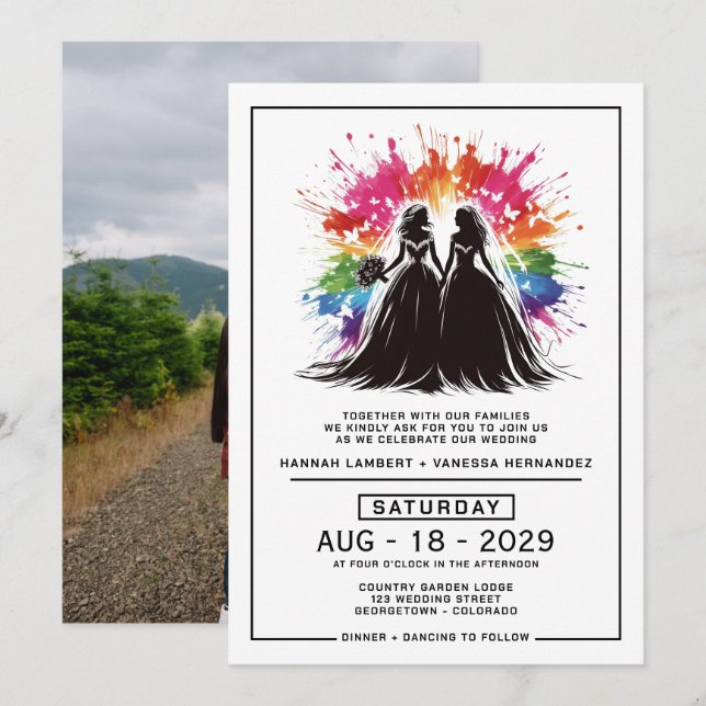 Brides Rainbow Burst Wedding Invitation (Front/Back)