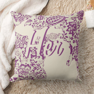 Bride's State Michigan Purple and Beige Floral Cushion
