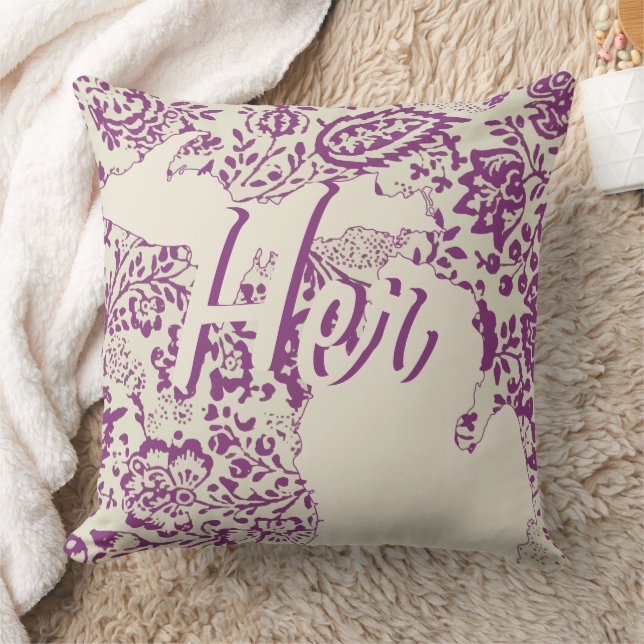 Bride's State Michigan Purple and Beige Floral Cushion (Blanket)