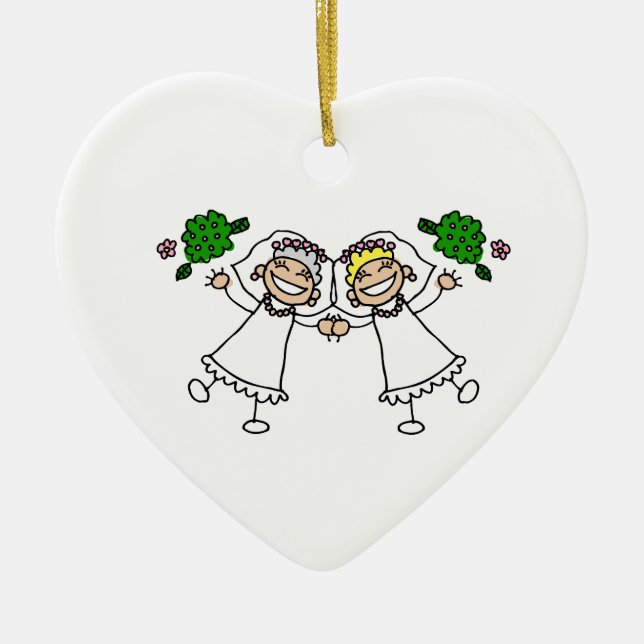 Brides Tossing Bouquests Ceramic Tree Decoration (Front)