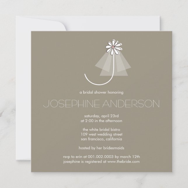 Bride's Veil Daisy Flower Monogram Bridal Shower Invitation (Front)