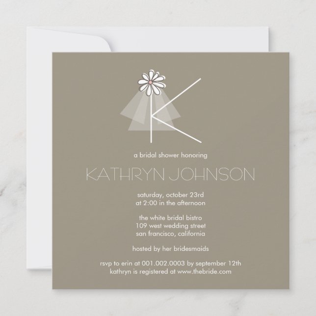 Bride's Veil Daisy Flower Monogram Bridal Shower Invitation (Front)