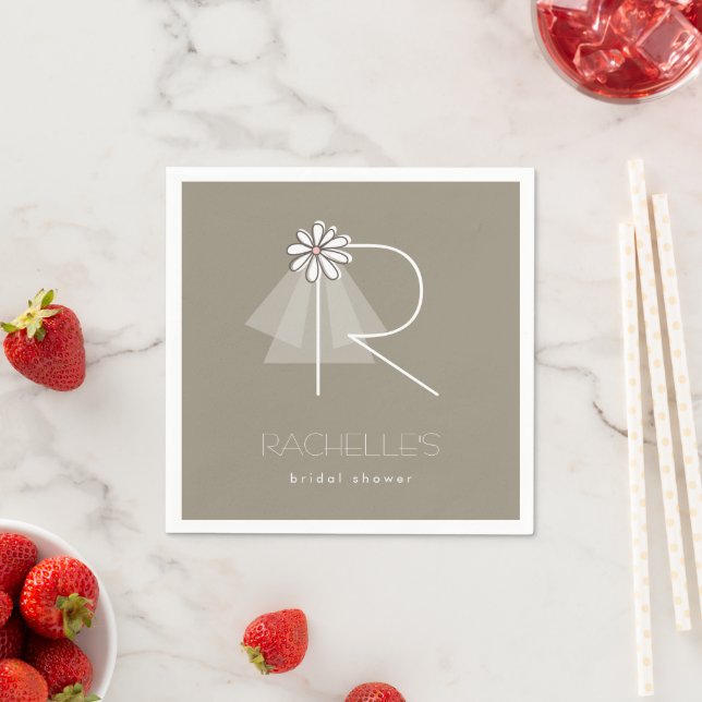 Bride's Veil Daisy Monogram Bridal Shower Party Napkin (Insitu)