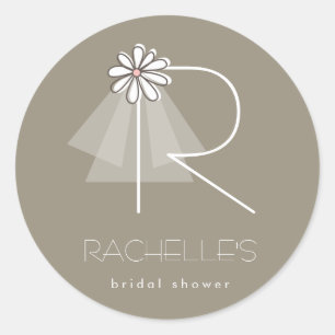 Bride's Veil Daisy Monogram Bridal Shower Sticker