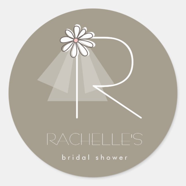 Bride's Veil Daisy Monogram Bridal Shower Sticker (Front)