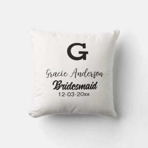 Bridesmaid add name monogram simple minimal modern cushion