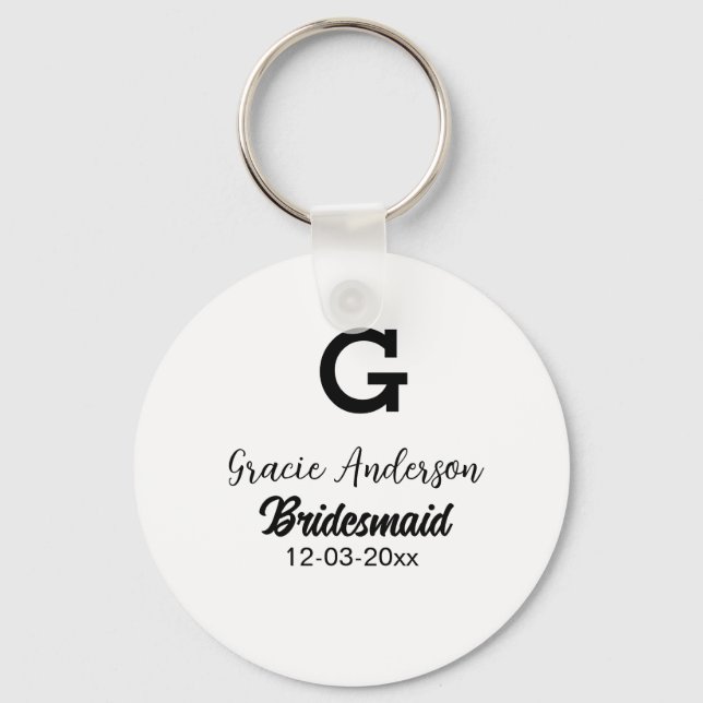 Bridesmaid add name monogram simple minimal modern key ring (Front)