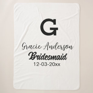 Bridesmaid add name monogram simple minimal modern sherpa blanket