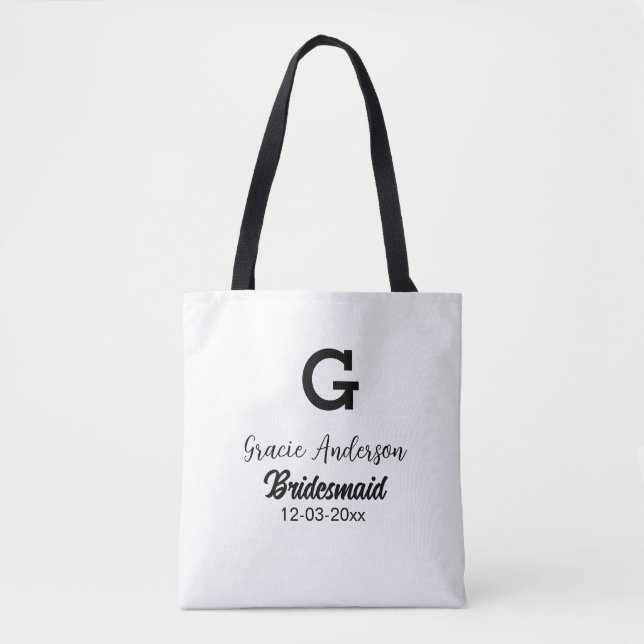 Bridesmaid add name monogram simple minimal modern tote bag (Front)
