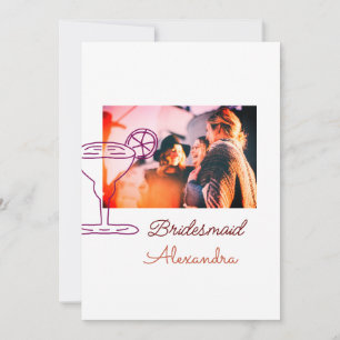 Bridesmaid add picture name cocktail glass coral holiday card
