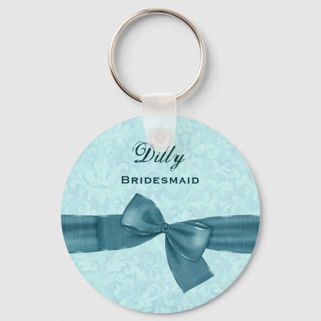 Bridesmaid Aqua and Teal Bow B030 Key Ring (Front)