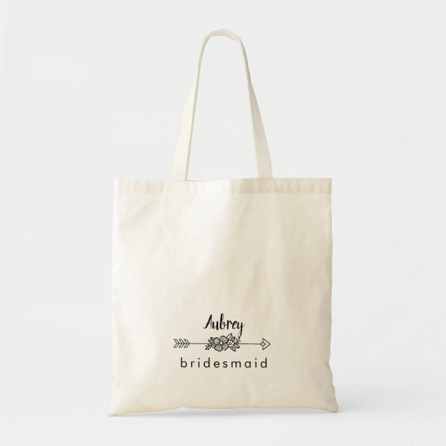 Bridesmaid Arrow Modern Minimalist Chic Script  Tote Bag (Front)