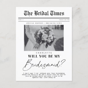 Bridesmaid asking, customisable Newspaper  Postcard