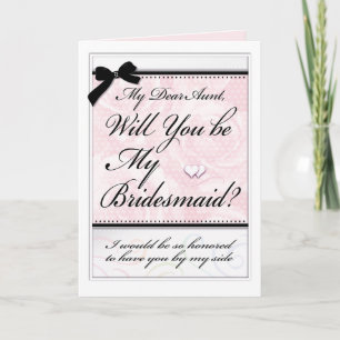 Bridesmaid Aunt Beautiful Roses Pink Hearts Swirls Card