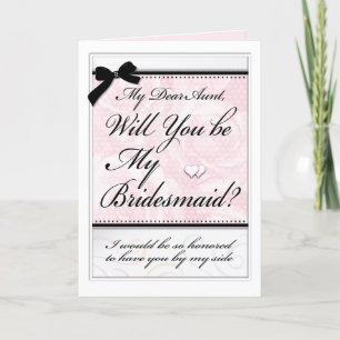 Bridesmaid Aunt Beautiful Roses Pink Hearts Swirls Card