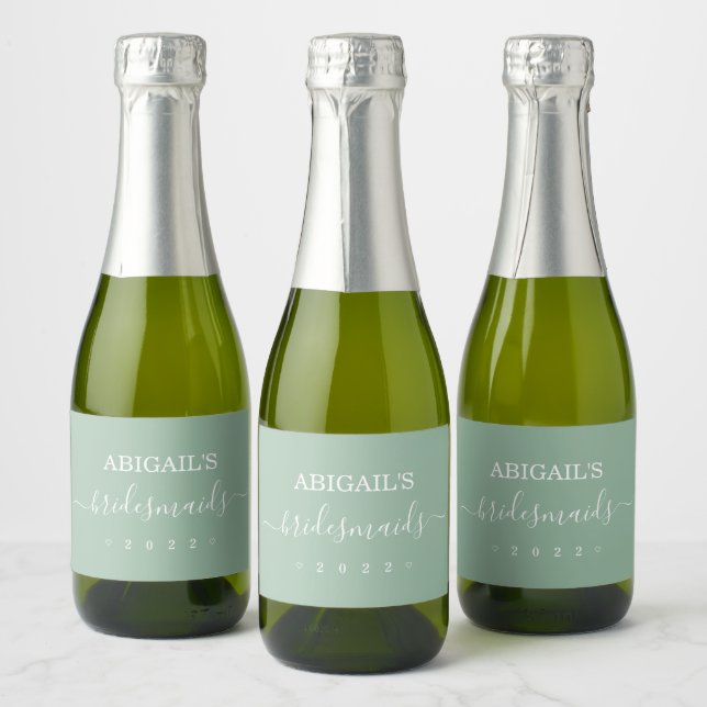 Bridesmaid Bachelorette Bridal Party Sage Green Sparkling Wine Label (Bottles)