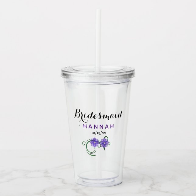 Bridesmaid Bachelorette Party Wedding Purple Acrylic Tumbler (Front)
