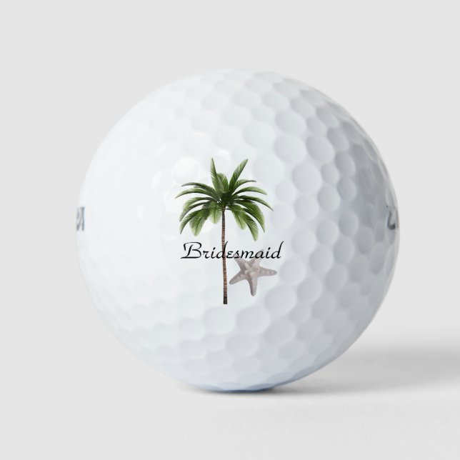 Bridesmaid Beach Palm Tree Wedding Golf Balls (Front)