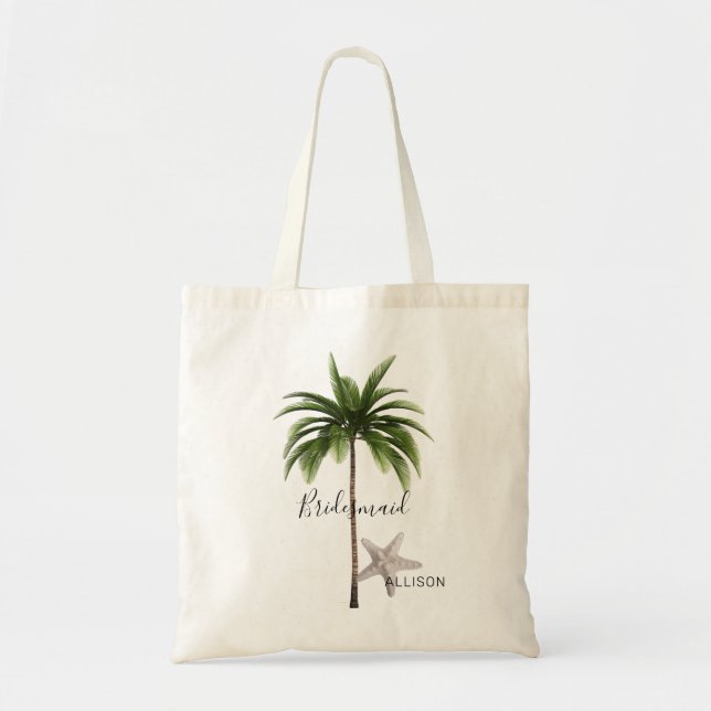 Bridesmaid Beach Wedding Palm Tree Personalised Tote Bag (Front)