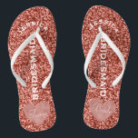 Bridesmaid Beach Wedding | Team Bride Rose Gold Flip Flops<br><div class="desc">Customised, trendy rose gold beach wedding flip flop sandals- Faux foil, rose gold heart design at bottom. Reads Team, then Bride, on other sandal in elegant style letters. Bridesmaid is printed down the middle in modern, white letters. Change to fit bridal party members, such as flower girl or maid of...</div>