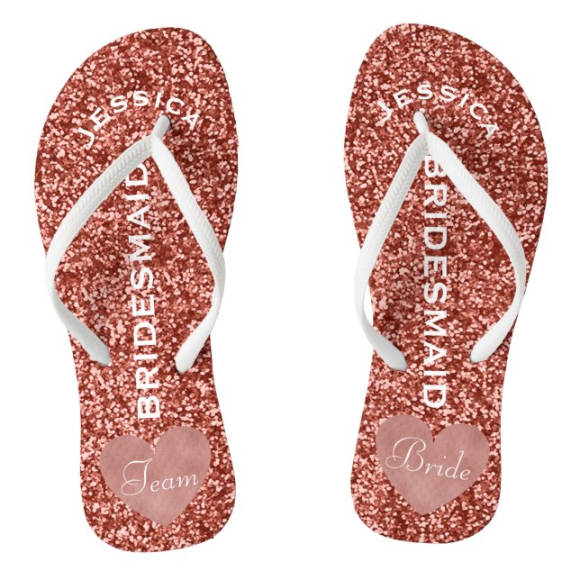 Bridesmaid Beach Wedding | Team Bride Rose Gold Flip Flops (Footbed)