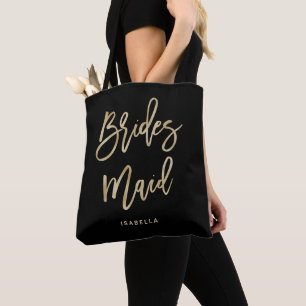 Bridesmaid Black and Gold Bridal Party Tote Bag