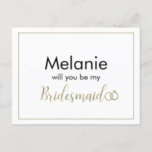 Bridesmaid Black and Gold Ring Proposal Card