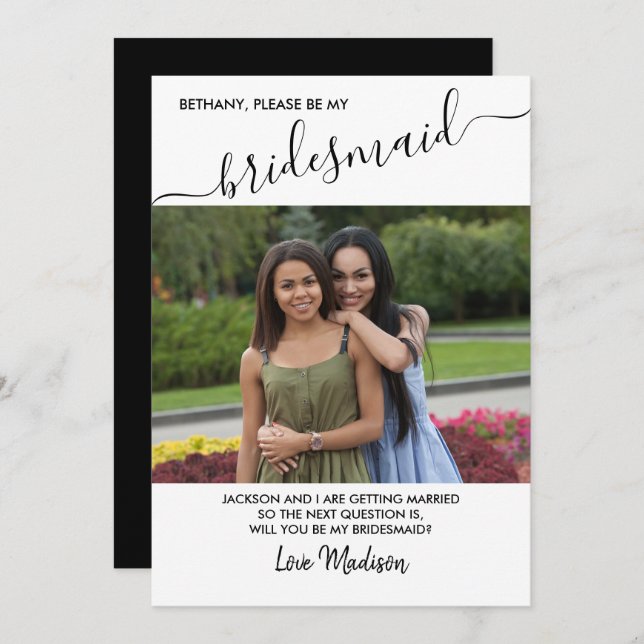 Bridesmaid Black and White Photo Proposal Card (Front/Back)