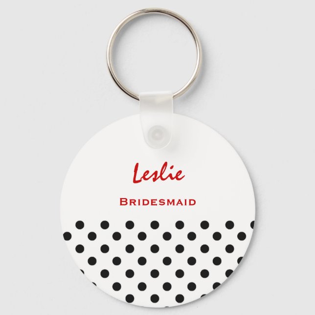 Bridesmaid Black and White Polka Dots V12 Key Ring (Front)