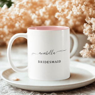 Bridesmaid black minimalist script bachelorette  Two-Tone coffee mug