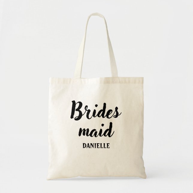 Bridesmaid Black Script Personalised name Tote Bag (Front)