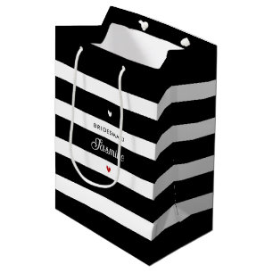 Bridesmaid Black White Stripes Medium Gift Bag