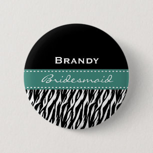 Bridesmaid Black White Teal Modern Zebra Print V2 6 Cm Round Badge