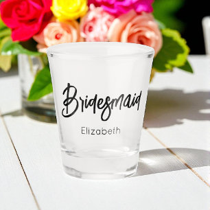 Bridesmaid Black White Wedding Shot Glass