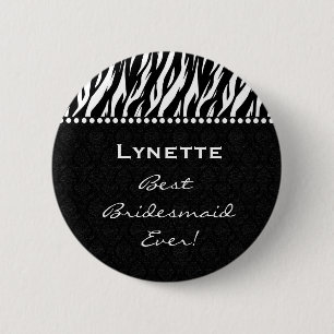Bridesmaid Black White Zebra with Polka Dots V3 6 Cm Round Badge