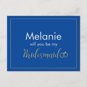 Bridesmaid Blue and Gold Ring Card
