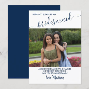 Bridesmaid Blue and White Photo Proposal Card