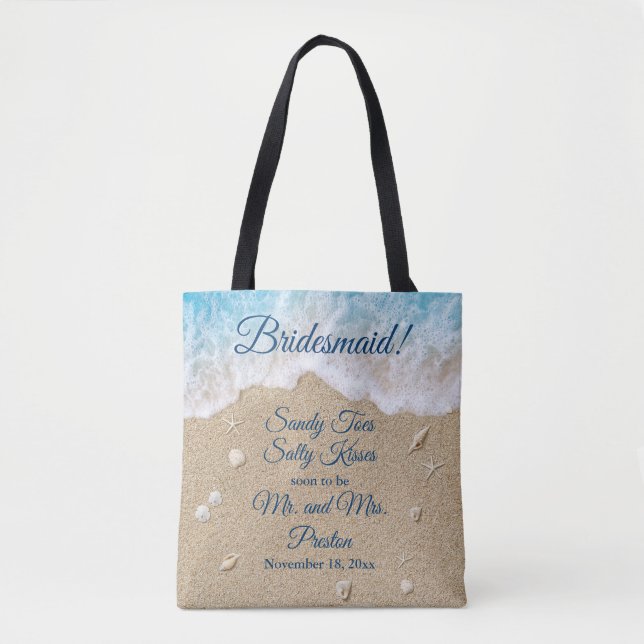 Bridesmaid Blue Beach Waves Sandy Toes Tote Bag (Front)